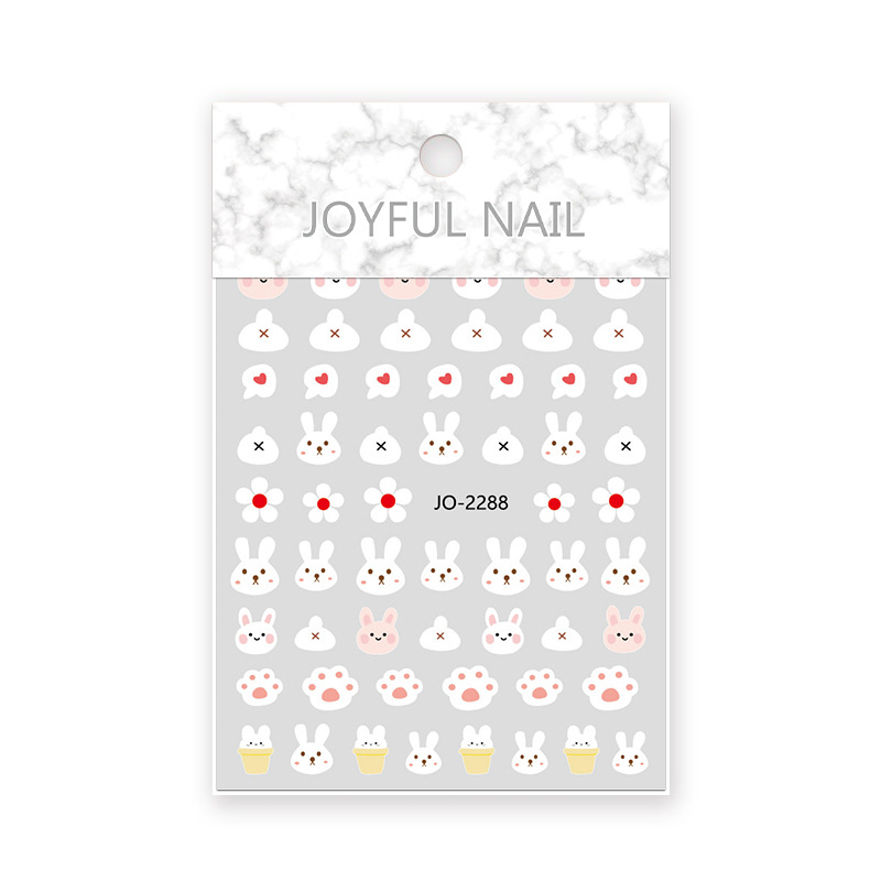 2023 New Cute Rabbit Year of the Rabbit Nail Art Sticker Little Red Book Children's Cartoon Little Rabbit Nail Sticker with Adhesive Back