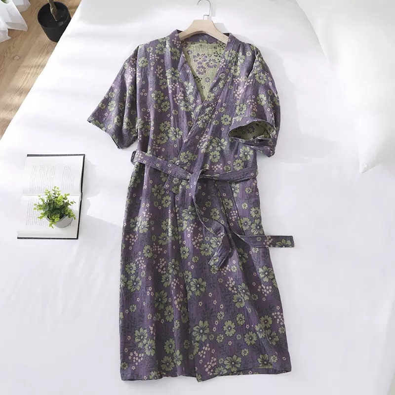 Pure Cotton Bathrobe Women's Autumn and Winter Double-layer Yarn Absorbent Quick-drying Four Seasons Hotel Nightgown Beauty Salon Bathing Sweatshirt Pajamas
