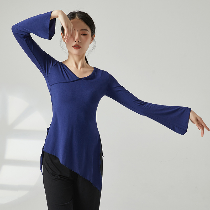 New bell sleeve dance clothes classical dance practice clothes female adult loose ethnic dance body top