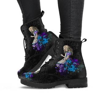Cross-border Foreign Trade Large Size Autumn and Winter Women's Martin Boots Wonderland Gothic Printed British Leather Tooling Combat Boots