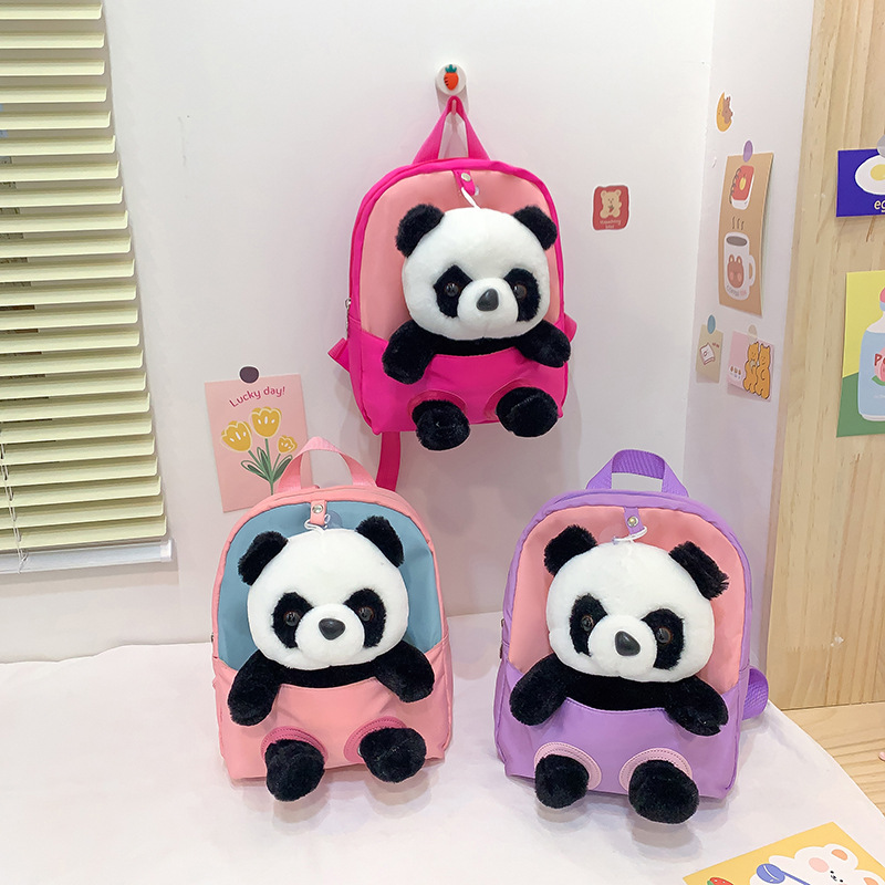 New Children's Backpack Cartoon Cute Panda Doll Backpack Kindergarten School Bag Lightweight Children's Backpack Wholesale