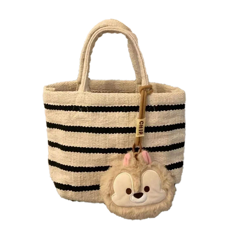 Knitted tote bag new striped canvas handbag for women, fashionable, niche, minimalist, single shoulder crossbody bag, factory wholesale