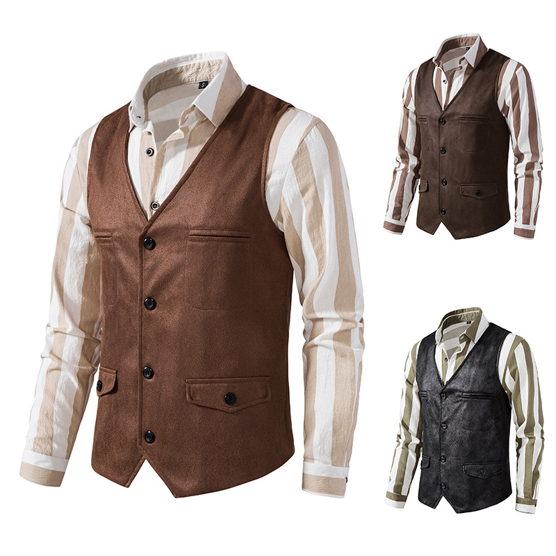 Amazon foreign trade trend Europe and the United States V-neck Suede single-breasted jacket vest vest M74