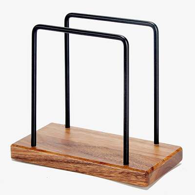 Household Wrought Iron Tissue Holder Desktop Wooden Storage Paper Towel Base Vertical Restaurant Napkin Holder Simple Storage Rack