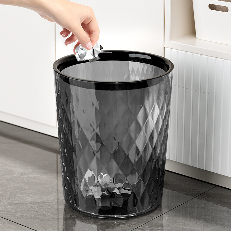 PET uncovered trash can living room household light luxury transparent paper basket Bathroom Kitchen office bedroom storage bucket