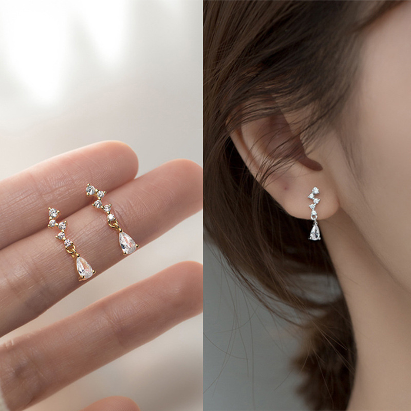 S925銀シンプル流蘇ジルコン水滴気質ピアスファッション小衆甘美小清新軽豪華個性耳飾り|undefined