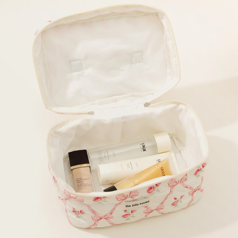 Bow cotton cosmetic bag cross-border ins large capacity storage wash bag high-value handbag inner bag for women