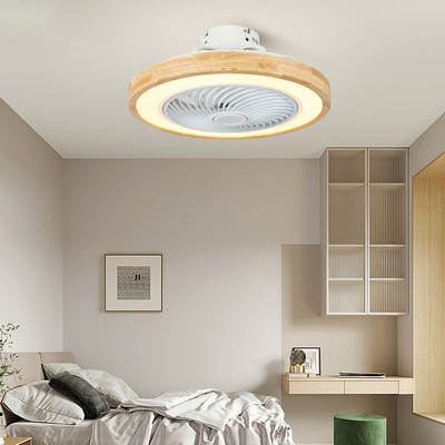 Log ceiling fan lamp modern simple silent LED lamp bedroom living room children room ceiling fan integrated lamp