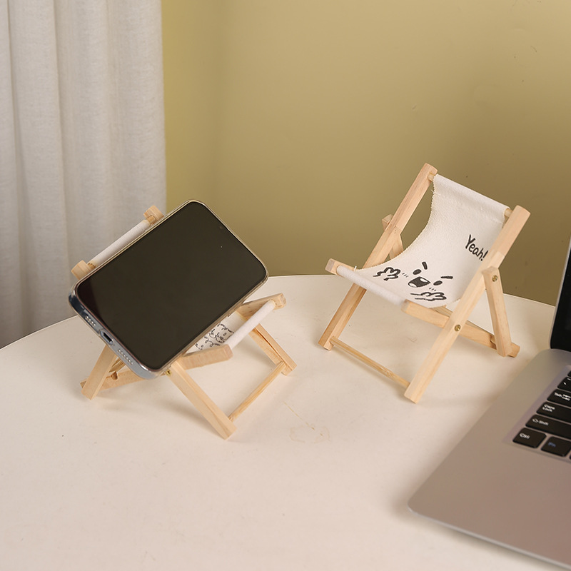Simple wooden beach chair foldable mobile phone stand desktop micro landscape shooting set decoration props ornaments