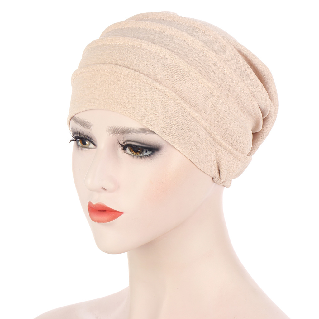 AliExpress New Hexagon Discount Stack Cap Solid Color Muslim Baotou Cap Slub Pleated Turtleneck Cap