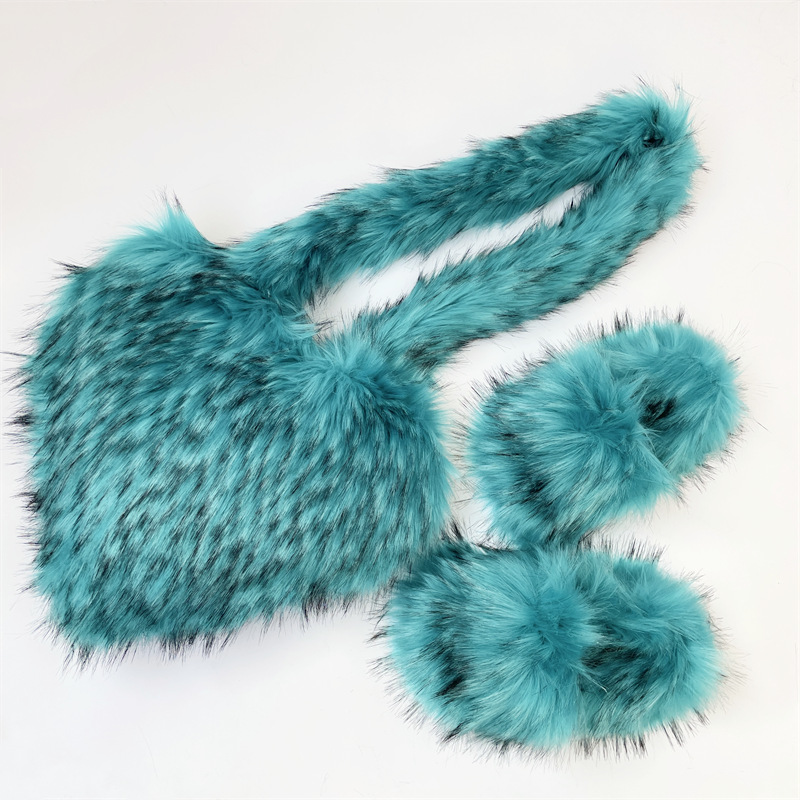 Foreign Trade New European and American Crossbody Love Bag Slippers Set Imitation Raccoon Fur Plush Shell Bag Home Shoes