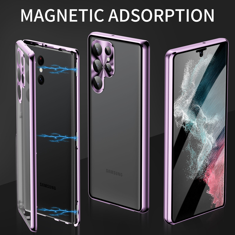 Applicable to Samsung S23Ultra glossy mirror buckle universal magnetic king phone case S22plus double-sided glass S23FE