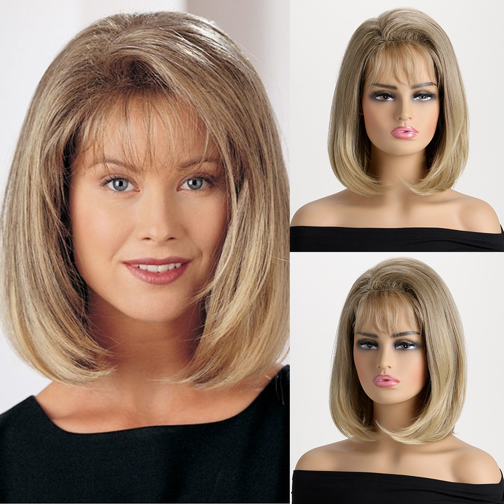 Cross-border European and American wig AliExpress hot selling fashion micro-volume short hair straight bangs chemical fiber headgear factory direct sales