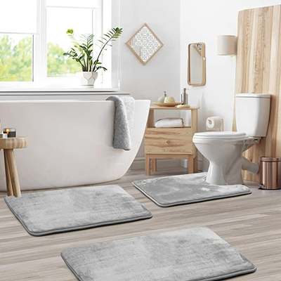 European Style Toilet Three-Piece Carpet Solid Color Bathroom Anti-Slip Mat Home Floor Mat Spot PVC Microfiber Cushion