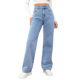 2025 European and American Cross-Border High-Waisted Straight-Leg Denim Pants Women's Washed Light-Colored Simple Pants