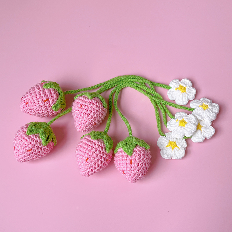 New Crochet Strawberry Pendant DIY Handmade Finished Sunflower Flower Bookmark Bag Accessories Curtain Belt