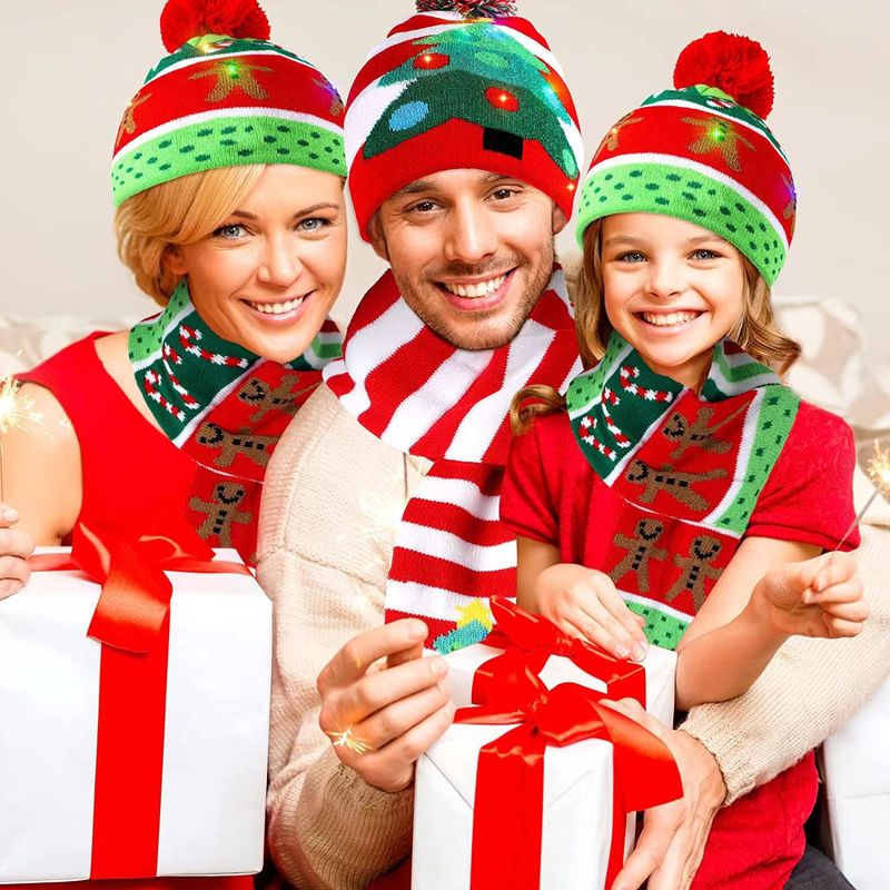 2023新品ジャカードled発光クリスマス帽子マフラーセット秋冬祭り柄多色ジャカード現物|undefined