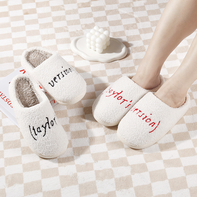 New Taylor font cartoon warm winter cotton slippers couple men and women thick bottom soft sole shoes thickened non-slip