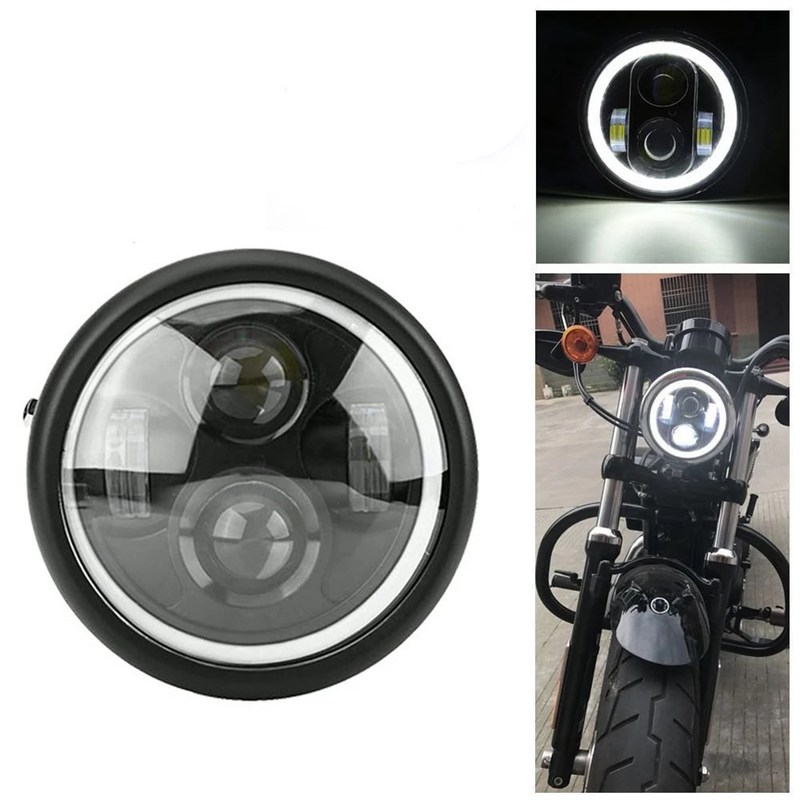 レトロ Led オートバイアクセサリーヘッドライト Cg125 Gn125 フロントスポットライトハーレーエンジェルアイ Led ヘッドライト|undefined