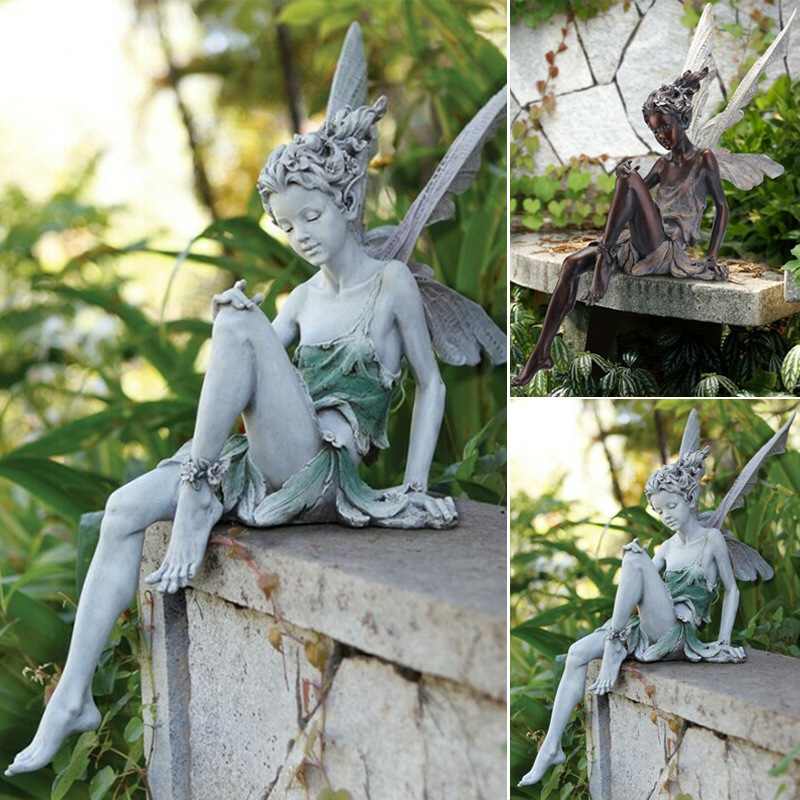 Fairy Statue跨境外貿樹脂工藝品花仙子園林擺件圖雷克坐妖精雕像
