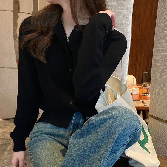 Cardigan knitted coat women's spring and autumn outer wear thin sweater spring 2024 new black long sleeve autumn and winter top