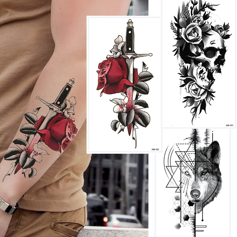 Flower arm temporary tattoo stickers European and American simulation waterproof half arm manufacturers wholesale custom Halloween funny stickers - ShopShipShake