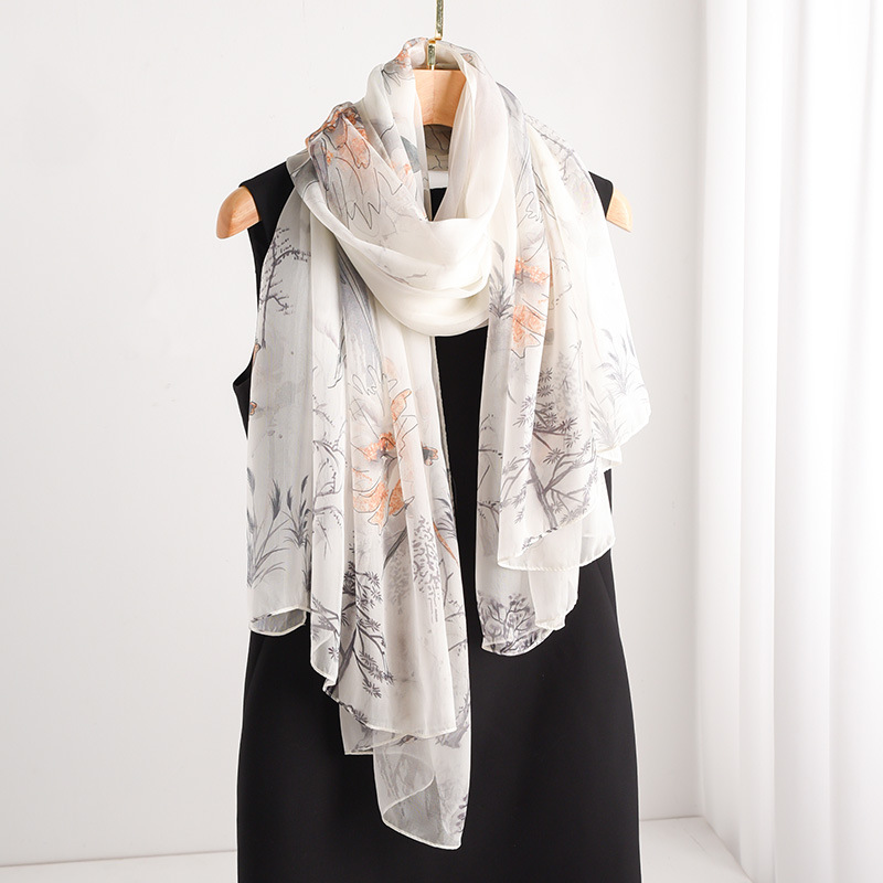 Silk Scarf 2024 New Large Scarf Imitation Silk Scarf High-end Spring and Summer Sunscreen High-end Mother Thin Fashion Scarf