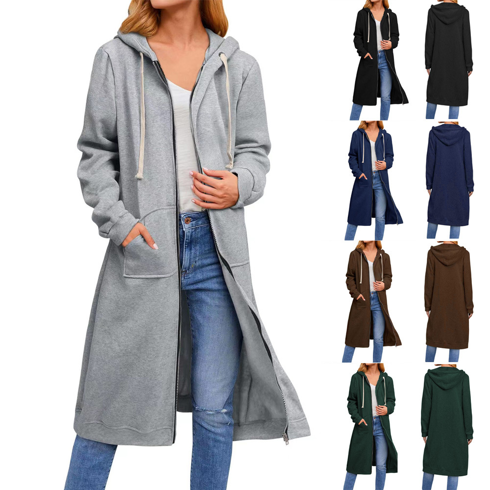 2025 Europe and America Amazon Independent Station Fall/Winter Cross-border New Women's Loose Zipper Long Cardigan Jacket
