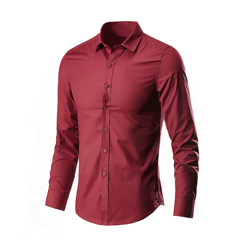 Long-sleeved solid color shirt wine red