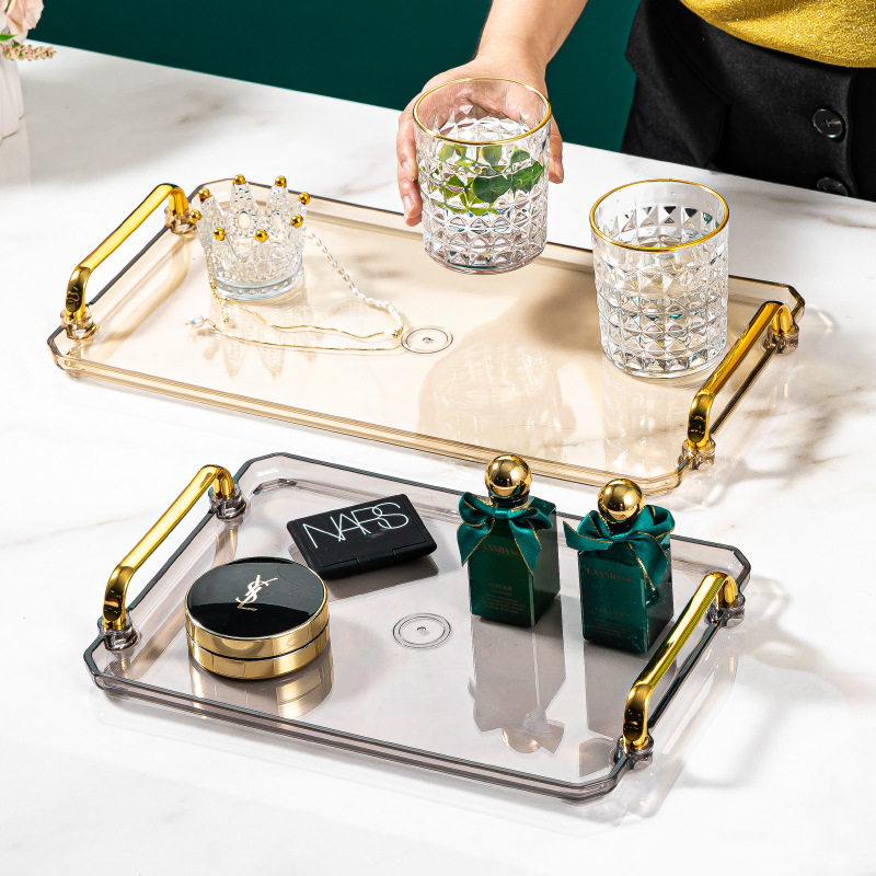 Cross-border e-commerce rectangular tray light luxury European-style household tea cup cup tea tray beauty salon plastic handle plate