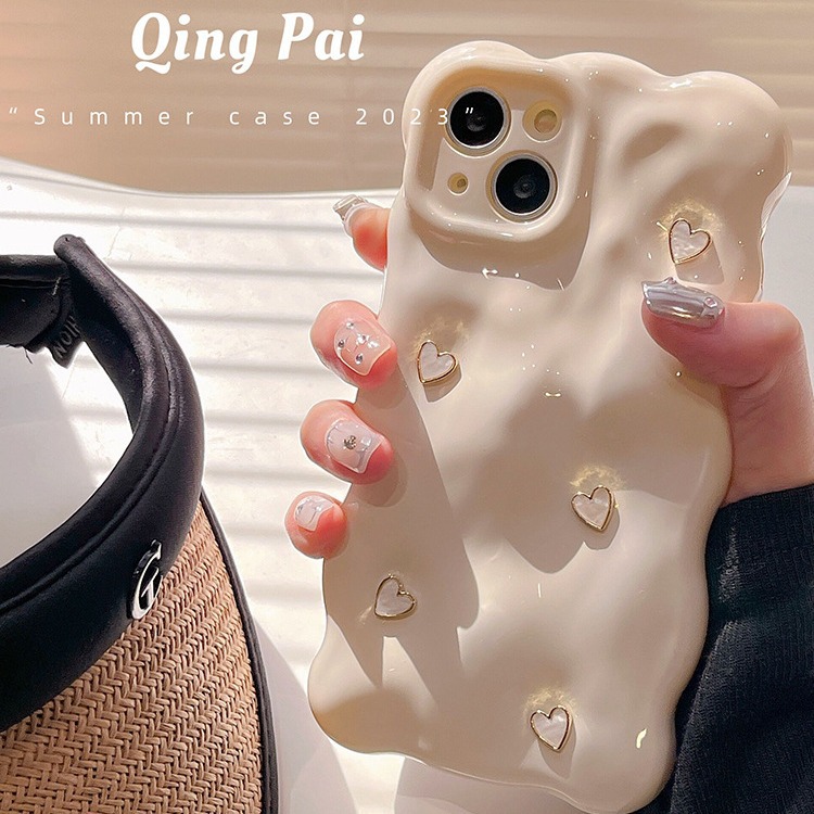 Pearl White 3D Heart Case for iPhone 14 Pro Max, Apple 13 - Unique and Elegant, Suitable for Teen Girls