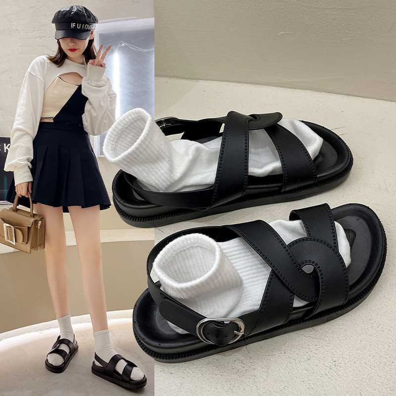 New Summer Sandals Women's Outerwear Korean-style All-match Thick-soled Cross Beach Shoes Student Casual Sandals Women's Slippers