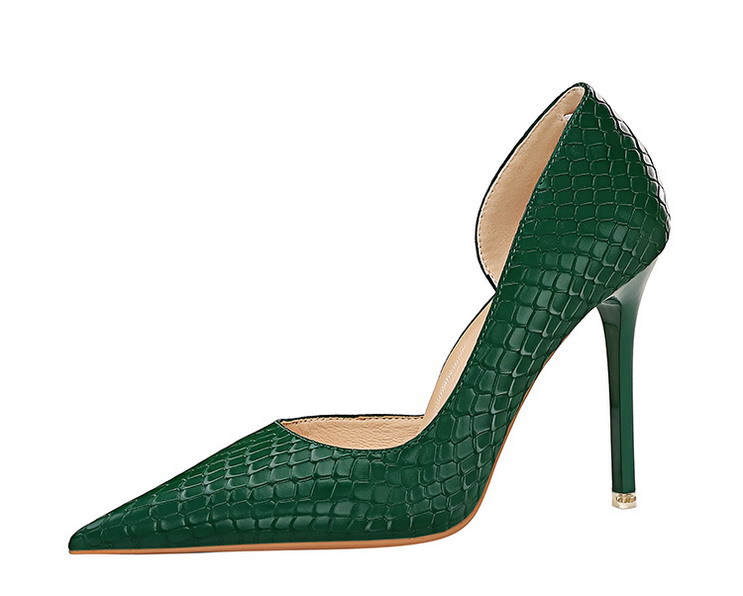 Slim slim heels with high heels and shallow side hollowed-out heels retro serpentine single shoes_voghion.com