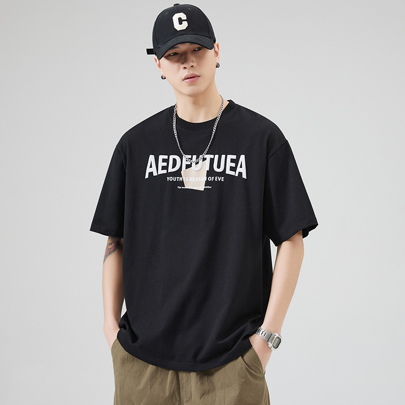 Trendy Brand American Heavy Short-sleeved T-shirt Men's Loose Casual Cotton Top Summer Trendy Ins Half-sleeved T-shirt for Men