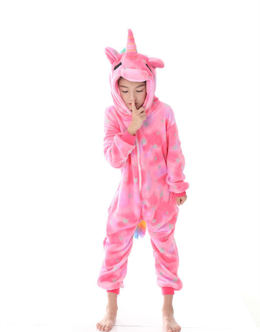 Mixed batch children's cartoon animal one-piece pajamas rainbow Starry Sky Horse flannel long sleeve home clothing manufacturers wholesale