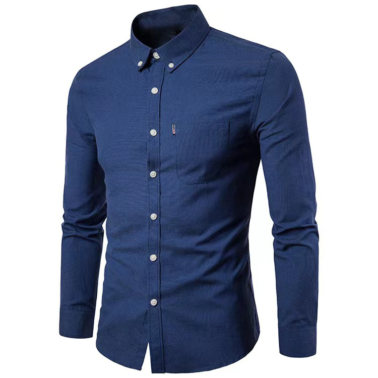 2023 New Oxford Long-sleeved Shirt Men's Shirt Korean Style Non-ironing Slim-fit Solid Color Middle-aged Casual Men's Wear