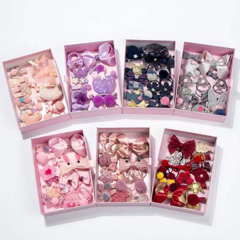 Bow hair rope 18 piece set cute rabbit gift box hair clip children's headdress hairpin little girl accessories hair accessories
