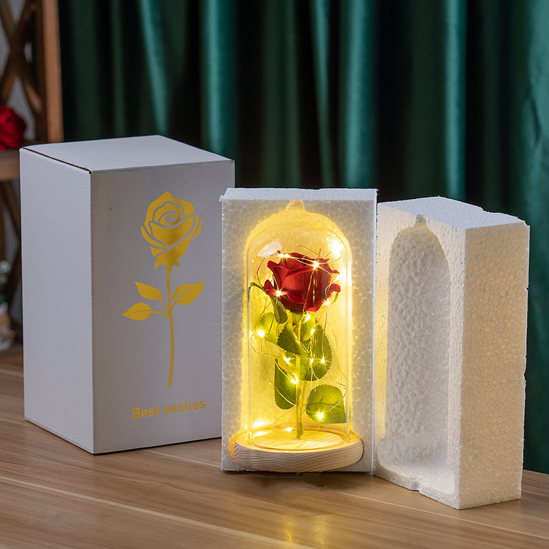 Factory eternal flower glass cover little Prince flannel Rose light decoration Christmas Valentine's Day gift wholesale