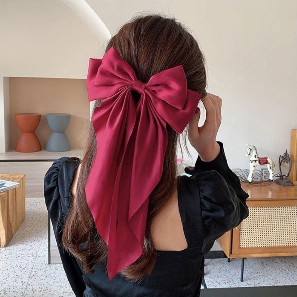 Yang Zi Same Style Large Bow Hairpin Ribbon Hair Accessories Korean Style Elegant Back of Head Hairpin Girl Top Clip Headwear