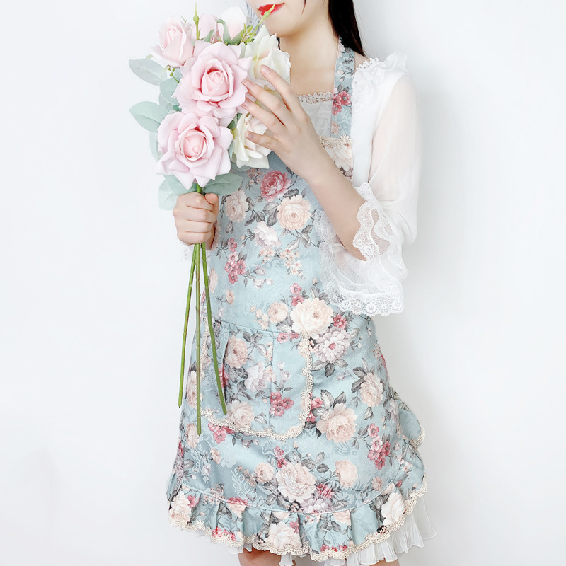 Women's Fashion Kitchen Korean-style Floral Apron Oil-proof Waterproof Cute Household 23 Cooking Western Style Pastoral Overalls