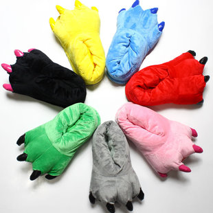Claw shoes men's and women's wholesale factory cartoon coral velvet dinosaur animal plush home shoes multi-color popular stitch