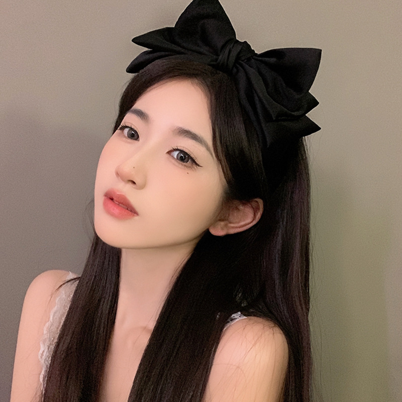 2023 spring black oversized bow headband female high cranial top face small net red headband headwear hairpin wholesale
