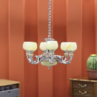 New 1:12 miniature scene lamp model DOLLHOUSE simulation mini retro chandelier doll house accessories