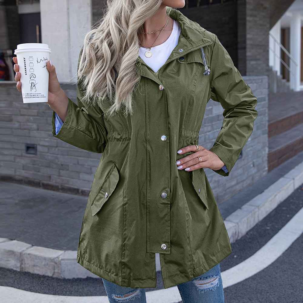 Amazon 2020 hooded zipper raincoat coat women's winter mid-length women's raincoat