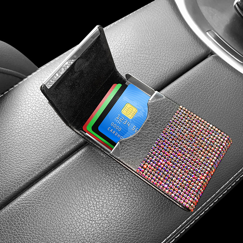 Car-mounted Diamond bingbing Business Card Holder Car Card Bag Stainless Steel Card Holder Diamond Card Holder Flip Cover