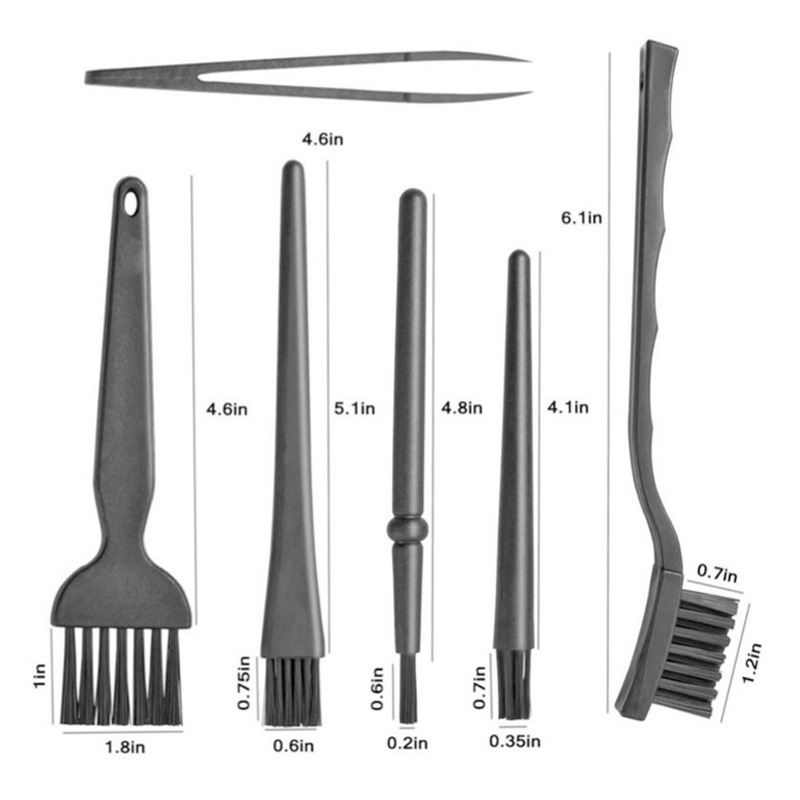 6-in -1 black anti-static brush portable handle anti-static brush cleaning keyboard brush kit tweezers 6-piece set