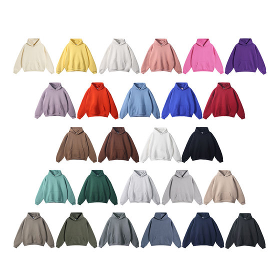 2025 autumn and winter new oversize thickened hooded tide brand men's sweater American pullover 350g solid color sweater men