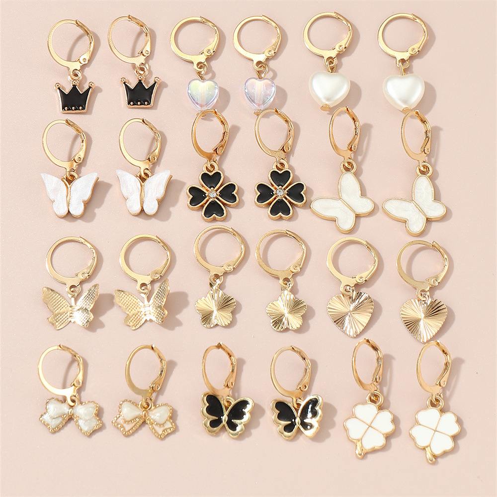 Children's Earrings Set New Butterfly Love Flower Resin Pendant Cute Girls' Ear Jewelry