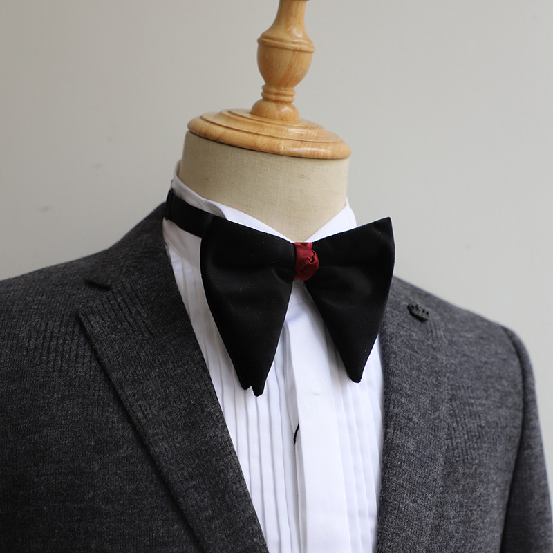 Simple banquet solid color velvet horn bow tie men's French style groom best man bow black wine red dark green