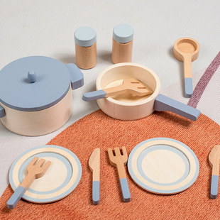 Baby's Wooden Coolhouse Spice Bottle Cooking Pot Cooking Simulation Kitchen Tableware Accessories Boys and Girls Toys